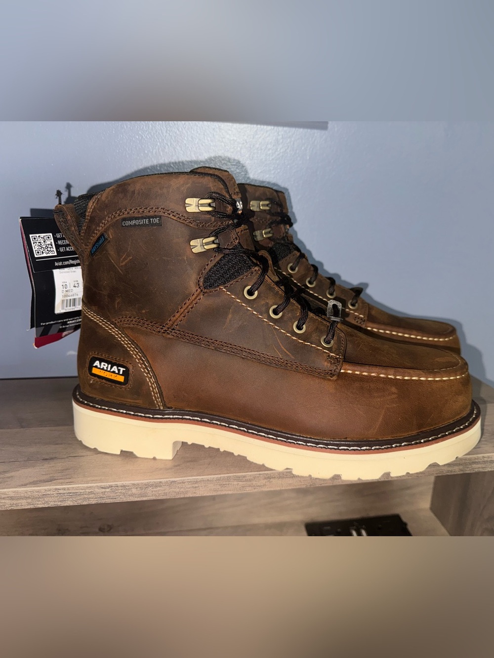 Ariat men's Rebar Lift 6 Leather Moc Toe Composite-Toe brown Work Boot Sz 10